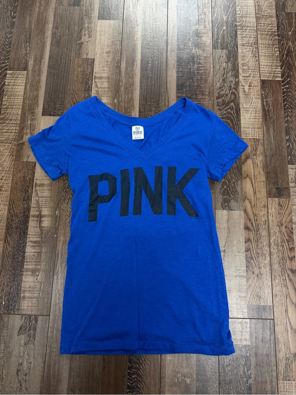 PINK V-neck Tee in Royal Blue with Black Logo